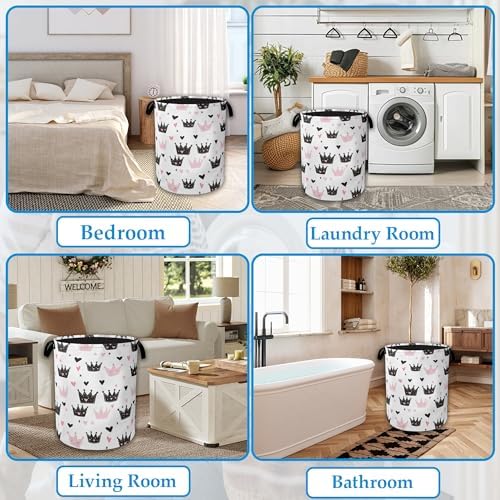 Pink Crowns Laundry Basket Collapsible Laundry Hamper Clothes Storage Bin for Bathroom Bedroom Room Decor 16" X 20.8" - Image 6