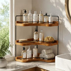 3-Tier Corner Bathroom Counter Organizer, Solid Wood Corner Shelf - Image 4