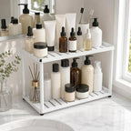 2 Tier Bathroom Counter Organizer, Rectangular Vanity Organizer Shelf, Skincare and Makeup Countertop Storage Rack for Kitchen, Bathroom, Bedroom,White - Image 7