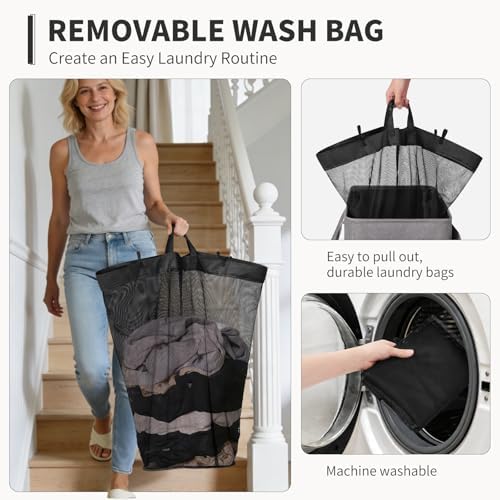 Goodpick 75L Rolling Laundry Basket with Wheels and Lid, Grey - Image 2