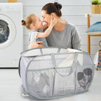 2 Pack Collapsible Laundry Baskets, Upgrade Pop Up Laundry Hamper with Convenient Bags, Foldable Laundry Basket Mesh Light Weight, Easy to Carry Clothes Hampers for Laundry, Dorm, Toys, Travel Grey - Image 2