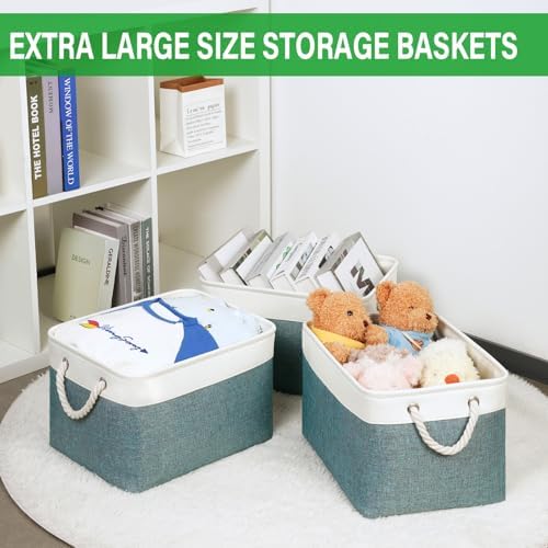 Bidtakay Fabric Storage Baskets for Shelves 3 Pack Large Storage Bins for Organizing Linen Collapsible Organizer for Closet-Deep Green - Image 3