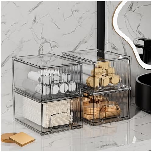 ZHIAI 4 Pack Clear Stackable Storage Drawer, Acrylic Drawer, Cosmetic Organizer, Plastic Organizer for Dresser, Under, Kitchen Cabinet, Pantry, Home Organization and Storage - Image 4