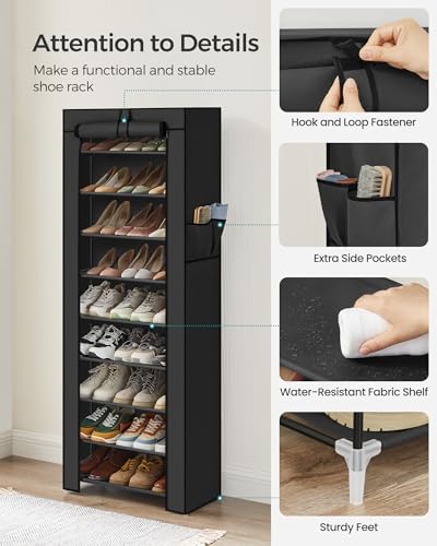 SONGMICS 10-Tier Shoe Rack with Cover, Shoe Storage Cabinet for 27-35 Pairs - Image 6