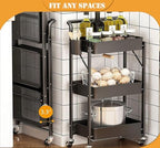 Foldable Rolling Cart 3 Tier Utility Storage Cart No Assembly Metal Heavy Duty Kitchen Carts Folding on Wheels Trolley Organizer Cart with Cup and Hooks for Office/Classroom/Dorm(Black) - Image 6