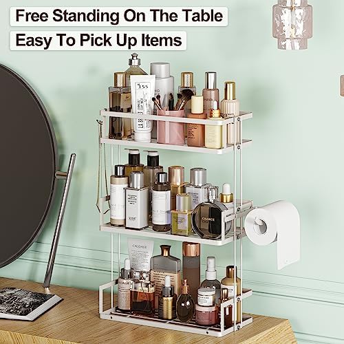 Godboat 3-Tier Over Toilet Storage Shelf, Wall-Mount with 2 Hook/Paper Rack - Image 5