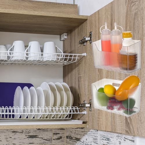 4pcs Adhesive Cabinet Door Storage Bin Wall Mounted Inside Over Cabinet Door Organizer Clear Storage Shelf Containers For Food Under Sink Storages Shelf Refrigerator Kitchen Bathroom Office - Image 6