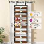 SNTD 8 Tiers Wooden Over Door Organizer, 17" W x 6" D x 69" H, Rustic Brown - Image 7