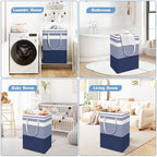 BlissTotes 3-Pack Laundry Basket, Collapsible Laundry Hamper, Blue, 75L - Image 6
