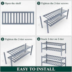 Smiry Bamboo Shoe Rack, 14 Vertical Slats, 4 Tier - 26.8" Wide, Grey - Image 5