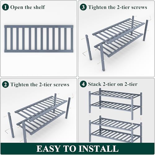 Smiry Bamboo Shoe Rack, 14 Vertical Slats, 4 Tier - 26.8" Wide, Grey - Image 5