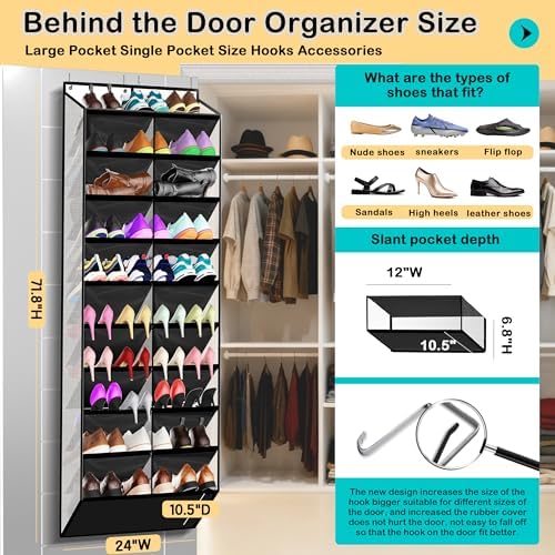Kotkn 10-Tier Over the Door Shoe Organizer, 20 Pockets Holds 20-30 Pairs, Heavy-Duty Oxford Fabric with Hexagon Mesh for Boots & Sneakers-White - Image 2