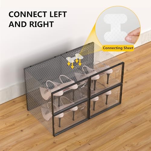 12 Pack Large Stackable Clear Plastic Shoe Storage Boxes Organizer, Black - Image 4
