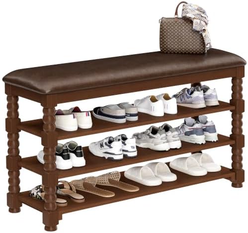 Homleke 39.4" Wide Solid Wood Shoe Rack Bench with Classic Turned Ball Legs by Homleke