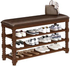 Homleke 39.4" Wide Solid Wood Shoe Rack Bench with Classic Turned Ball Legs by Homleke