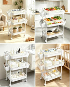 3 Tier Rolling Cart Organizer with Wheels, Metal Utility Storage Cart for Nursery, Bathroom, Kitchen, Craft Room & Laundry Room, Includes Hanging Baskets and Rope Storage Bin, White - Image 7