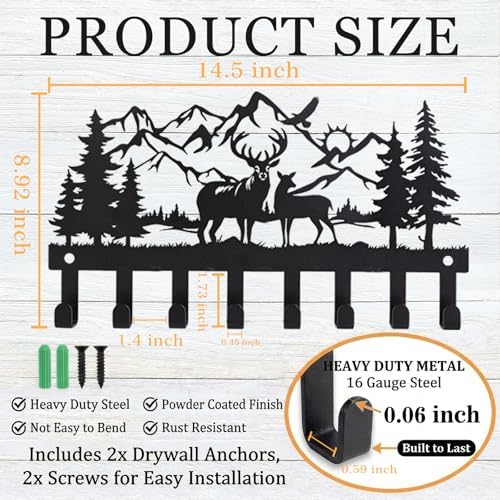 Deer Metal Key Holder for Wall, 14.5" X 8.9", Key Hooks for Wall Organizer, Key Rack, Forest Theme Coat Hat Towel Hooks, Ideal for Living Roo - Image 5