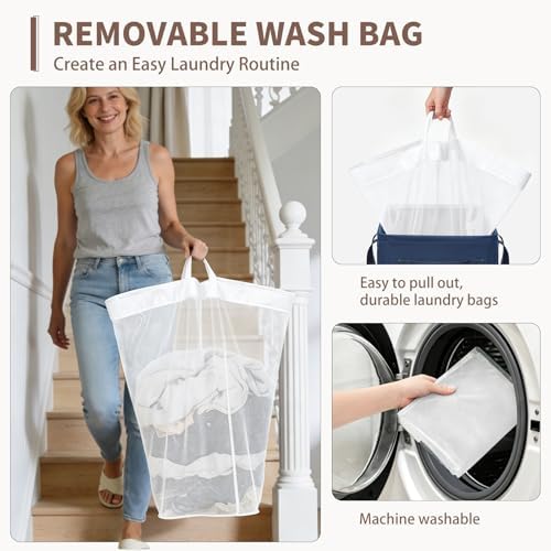 CHICVITA 75L Laundry Basket with Wheels for Dirty Clothes, Blue - Image 5