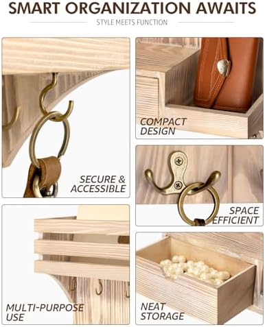 Rebee Vision Key Holder Wall Mount with Drawer for Entryway, Natural Wood - Image 5