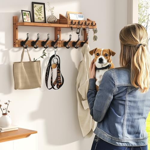 Evermagin 29" Coat Rack Wall Mount with Shelf & 11 Hooks, Entryway, Brown - Image 5