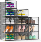12 Pack Large Stackable Clear Plastic Shoe Storage Boxes Organizer, Black by Unknown