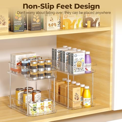 Incostar 2 Tier Pull-Out Organizer for Bathroom Kitchen, Under Sink Storage with Dividers, Ideal for Cabinet, Cupboard Organization, Slide-Out Clear Storage, 2 Pack - Image 5