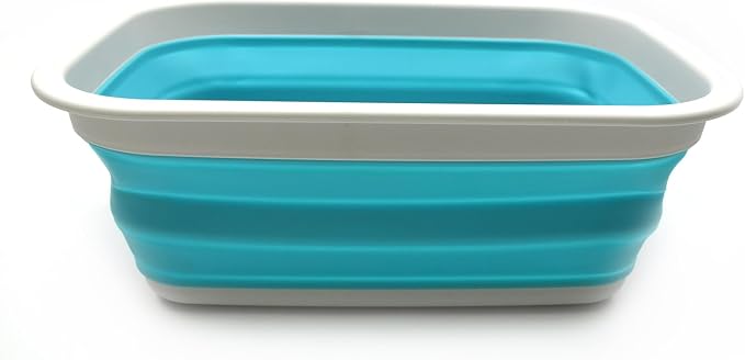 SAMMART 9.2L (2.37Gallon) Collapsible Tub - Portable Outdoor Picnic Basket/Crater - Foldable Shopping Bag - Space Saving Storage Container (M, Grey/Bright Blue) by SAMMART