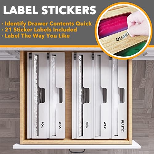 SpaceAid WrapNeat 3 in 1 Wrap Organizer with Cutter and Labels, Plastic Wrap, Aluminum Foil and Wax Bamboo Dispenser for Kitchen Storage Organization Holder for 12" Roll (White) - Image 4
