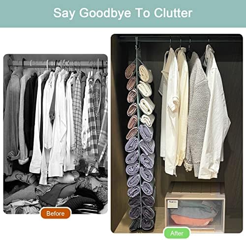 DHSFKBE Legging Organizer Storage, T-Shirt Hanging Closet Hanging Clothes Organizer with 26 Roll Compartments for Yoga Pants, Tank Top, Towel, Underwear, Shirt (Grey) - Image 3
