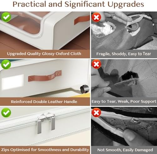 Under Bed Storage with Wheels, UnderBed Storage Containers with Clear Lid and Handles, XXL 60L Under the Bed Storage Bins Drawers for Clothes,Blankets,Shoes,Books (WHITE, 2 PACK) - Image 3