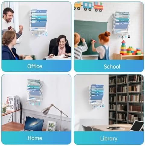 5-Tier Wall File Organizer and Mail Organizer with 5 Hooks, White - Image 6