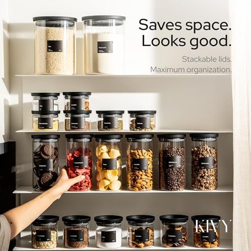 KIVY Airtight Glass Jars with transparent Lids & Labels 3x 40oz - Stackable - Image 3