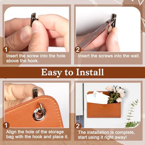 3 Pcs PU Leather Mail Holder Wall Mount 9.8x7.7 Inch Brown Letter Holder Vintage Hanging Mail Organizer 2 Ring Bill Organizer for Wall Decor Storage Letter Postcards Bill Flowers Office Home - Image 7