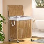 WOWLIVE Rolling Laundry Basket Wheels, Handwoven Laundry Hamper with Lid - Image 2