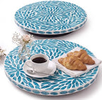 Domensi 2 Pack Mother of Pearl Lazy Susan Turntable Organizer,Blue Petals by Domensi