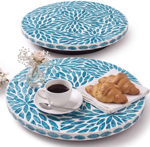 Domensi 2 Pack Mother of Pearl Lazy Susan Turntable Organizer,Blue Petals by Domensi