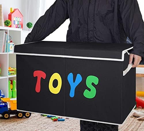 YOLOXO Toy Box Chest, Collapsible Sturdy Storage Bins with Lids, Extra Large Kids Toy Storage Organizer Boxes Bins Baskets for Kids, Boys, Girls, Nursery Room, Playroom, Closet (BLACK) - Image 3