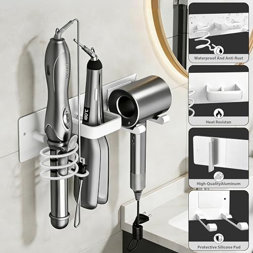 Hair Dryer Holder Hair Tool Organizer Metal Wall Mount (White) - Image 4
