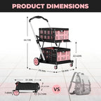 8-in-1 Max 200LBS Collapsible Shopping Cart on Wheels with 2 Storage Crates, Portable Foldable Shopping Cart with Foot Brake for Picnic, Supermarket, Office, Pink-2026 Upgraded - Image 2