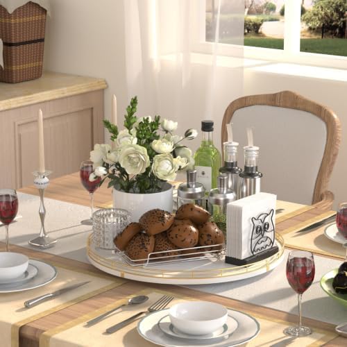 Oroyutor 16-Inch Oak Lazy Susan with Gold Rail and White Finish - Image 2