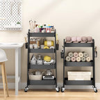 TOOLF 4 Tier Rolling Cart, Metal Utility Storage Cart with Pegboard, Black | 2 Bins & 4 Hooks, Screwless Assembly, Lockable Wheels, Trolley Organizer for Bathroom, Kitchen, Office, Dorm, Craft Room - Image 2