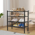 ROMGUAR CRAFT 4 Tier Bamboo Shoe Rack for Closet Free Standing Wood Shoe Shelf for Entryway Small Space Stackable 27"x11"x26" (Black) - Image 3