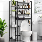 Kalrin 8-Tier Over The Toilet Storage with Side Rack, Over Toilet Storage Rack with Adjustable Shelf & Drain Basket, Freestanding Bathroom Organizer for Balcony, Laundry (Modern Grey) by Kalrin