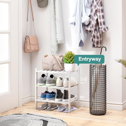 viewcare Small Shoe Rack for Entryway, White Shoe Organizer for Closet, Bamboo Wood Standing Shoe Shelf for Indoor Outdoor (White, 3-Tier_Samll) - Image 3