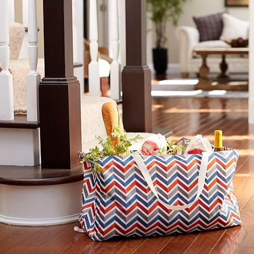 Household Essentials Canvas Utility Tote with Handles, Rectangular Krush Container Tote, Water-Resistant Vinyl Lining, Large Capacity, Durable and Versatile, Chevron Pattern - Image 2