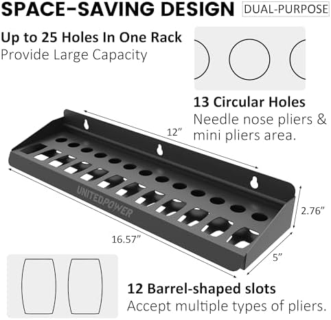 UNITEDPOWER Pliers Holder, Wall Mount Storage Rack Organizer for Workshop, Shed, Garage, Home, Stores up to 12 Pliers or Small Tools - Image 2