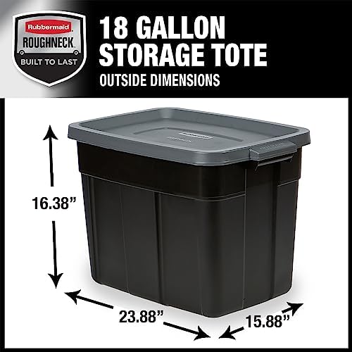 Rubbermaid Roughneck Tote Durable 18 Gallon Stackable Plastic Storage Containers with Lids and Easy Carry Handles, Pack of 6, Black/Cool Gray - Image 3