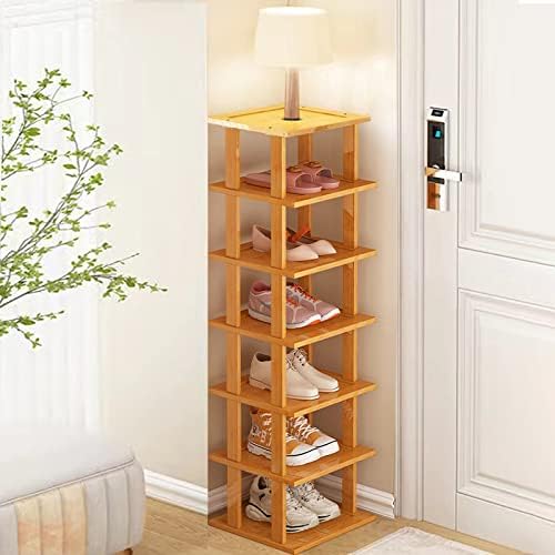 Bamboo Shoe Rack - Vertical Shoe Rack for Small Spaces, Tall Narrow Shoe Rack Organizer for Closet Entryway Corner Garage and Bedroom,Skinny Shoe Shelf Free Stackable DIY - Space Saving Storage by SANHE