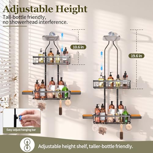 Skyapex Shower Caddy Hanging Over Shower Head, Adjustable, Black - Image 3