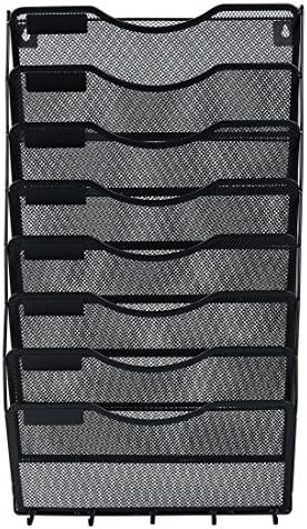 EasyPAG 8 Pocket Mesh Wall File Organizer with Key Hooks, Hanging Paper Folder Holder with Classify Label, Vertical Wall Mount Mail Organizer for Office Home Classroom, Black - Image 3